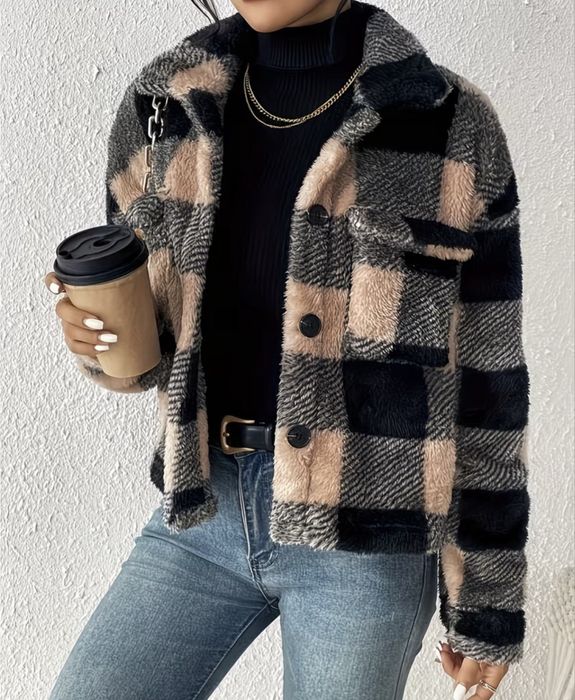 Dwustronny Pluszowy Kardigan z Kieszeniami dla Kobiet