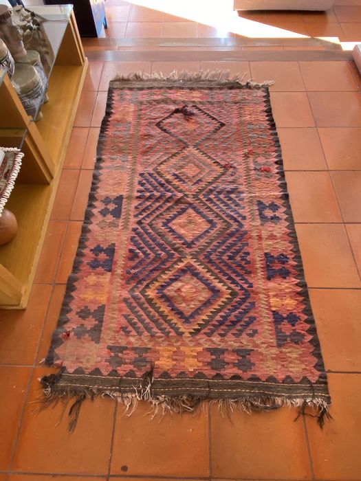 .	Tapete Kilim de Lã Antigo – Afeganistão – Vintage 175x94cm