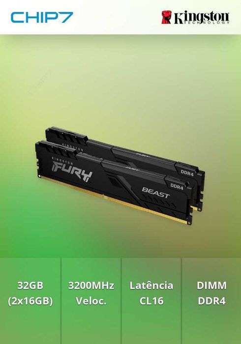 KINGSTON 32GB 3200MHz DDR4 CL16 DIMM Kit of 2 FURY Beast Black