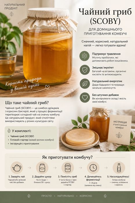 Чайний гриб ( стартер доя сьворення комбучі вдома)