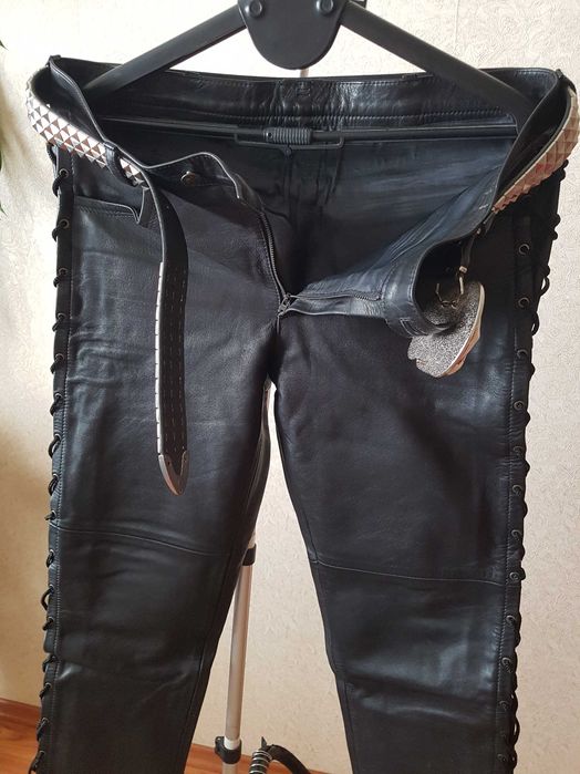 Кожаные Стильные Байкерские Штаны