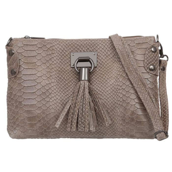 VERA PELLE torebka skórzana listonoszka kroko z paskiem V487 taupe