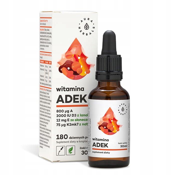 aura herbals witamina adek w płynie a + d3 + e + k2 mk7 krople 30ml