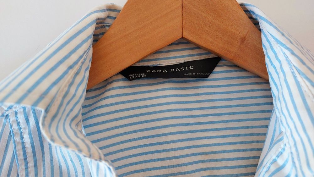 Camisa riscas azul claro Zara XS manga curta