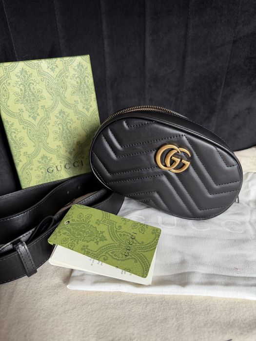 Gucci nerka saszeta czarna skora naturalna pikowana duze logo gg