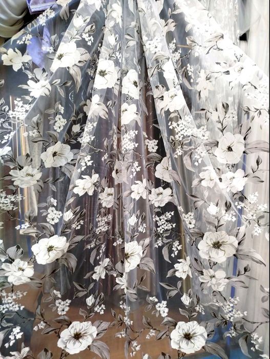 Тюль "Магнолия Чёрно-Серая " Занавес , Гардина
