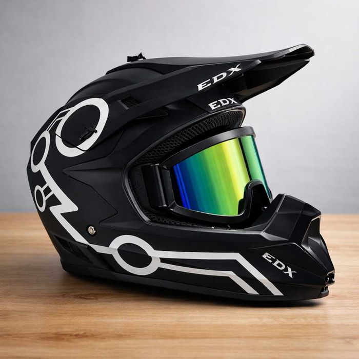 Kask motocyklowy cross EDX z goglami – komplet