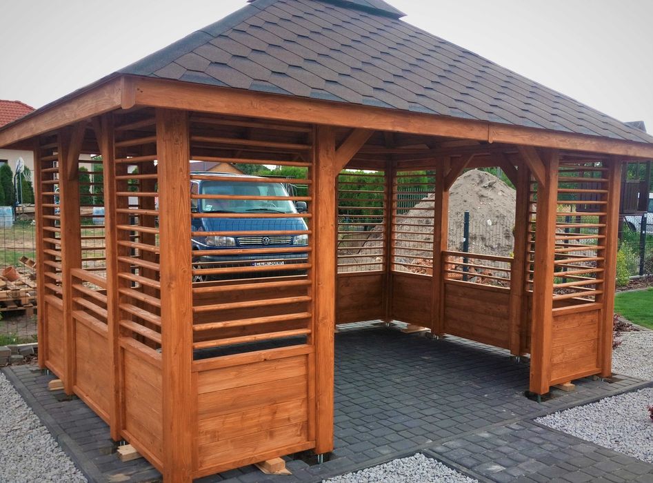 Drewniana Altana Ogrodowa 3x3m, Zadaszenie, Pergola