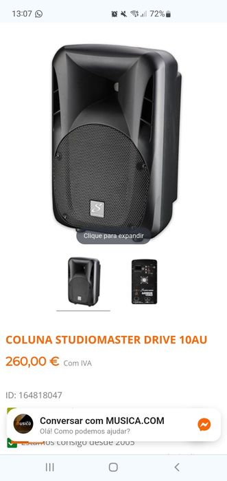 Coluna Studiomaster drive 10au