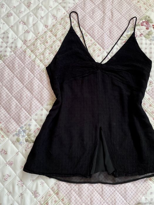 Czarny top w na ramiączka z rozcięciem S 36 zara basic wiskoza