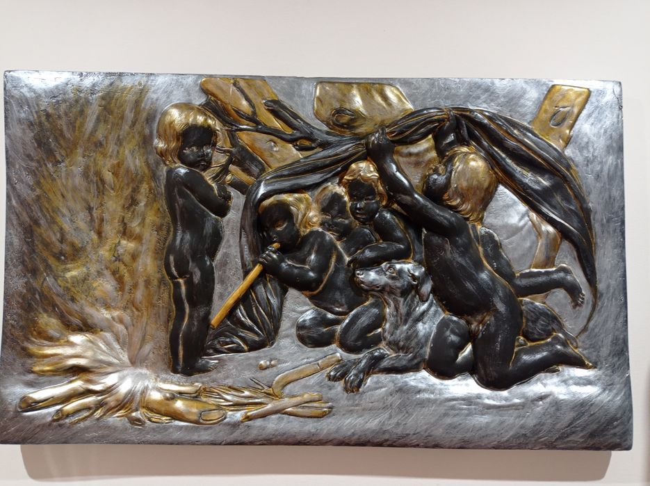 Quadro grande em gesso alto relevo pintado