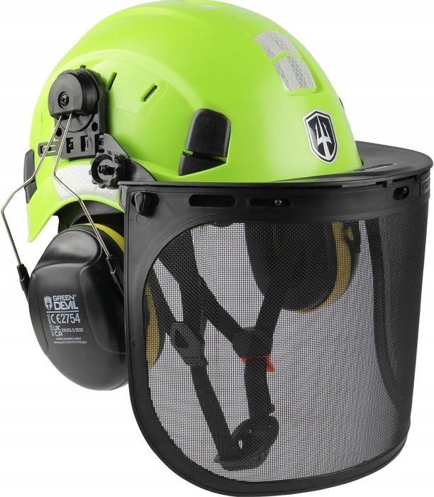 Kask Ochronny GREEN DEVIL 3w1 z Wentylacją Ochroną Słuchu i Twarzy