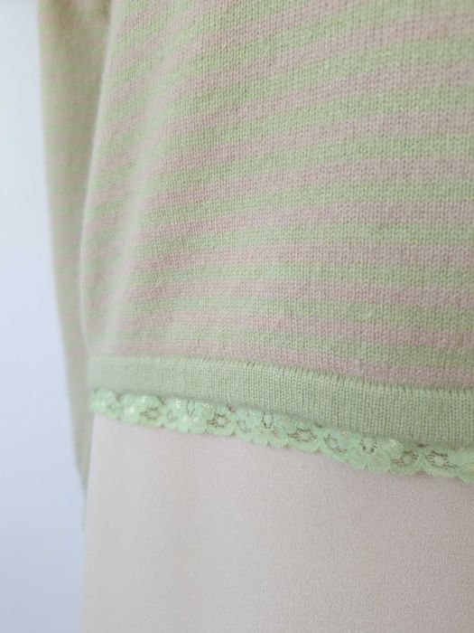 Sweter W Paski Miętowy Beżowy Kremowy Wełniany Kaszmirowy Bottega M