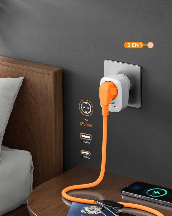 TESSAN adapter podróżny USA typ B 2x USB 2.4A Schuko EU