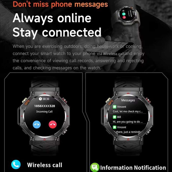 Смарт часы: T-REX3 KC91. GPS-офлаин.Compass.1000mAh.LED-фонарик.