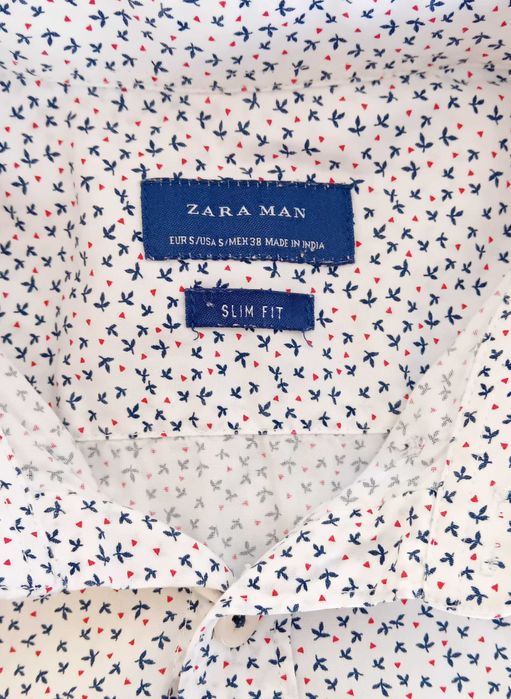Camisa manga curta - branca com desenhos - S slim fit - Zara