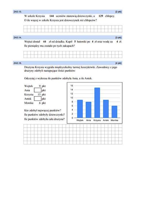Diagnoza matematyczna. Klasa 3