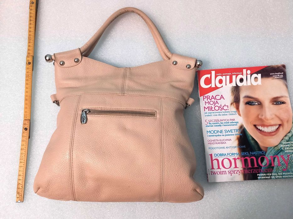 Torebka skórzana VALENTINA ITALIA skóra kremowa pojemna