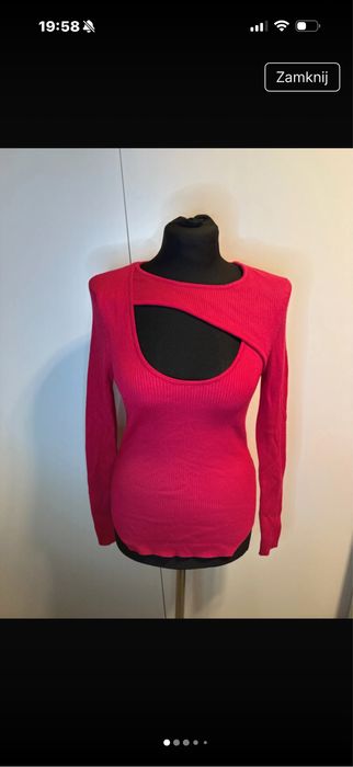 Rozowy sweter damski na dlugi rekaw ciekawy dekolt bikbok s