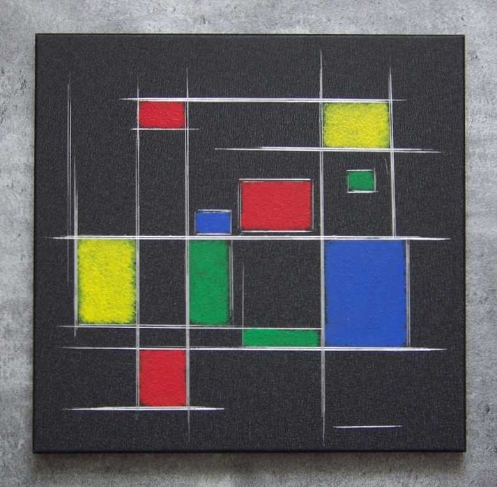Ręcznie grawerowany\malowany obraz a'la Mondrian Abstrakcja