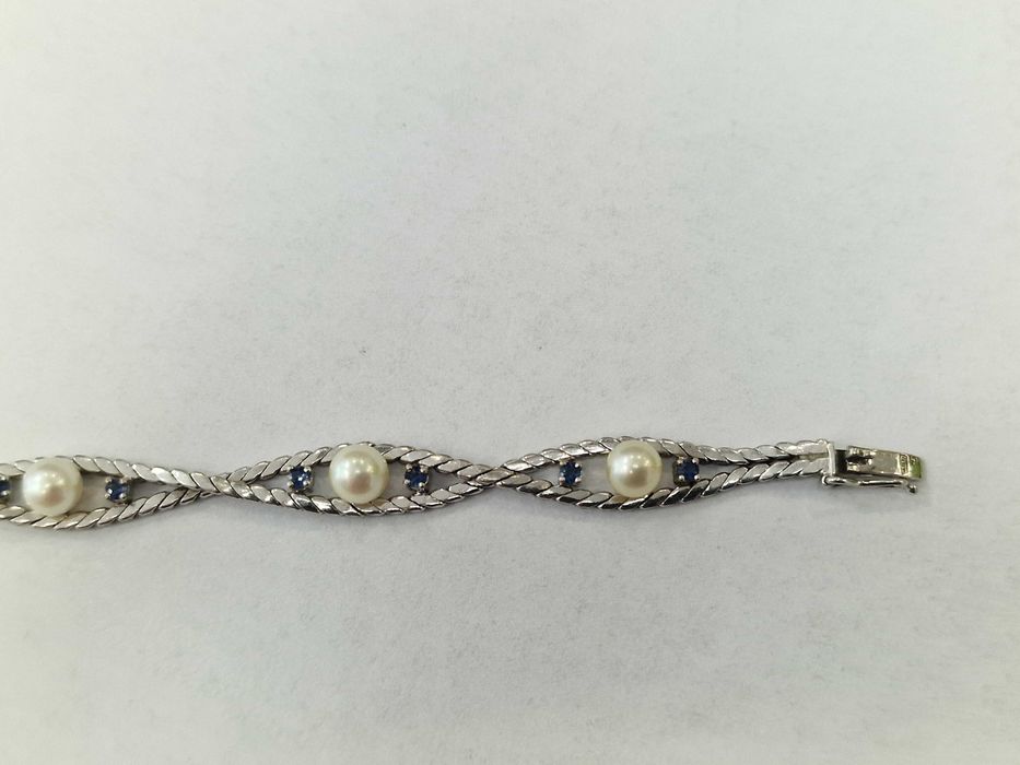 Złota bransoletka/ 585/ 14.98 gram/ Perły/ Szafiry/ Wycena/ 19.5 cm