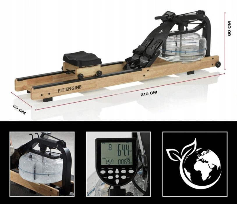 Wioślarz wodny Fitengine LCD trenażer 150 kg