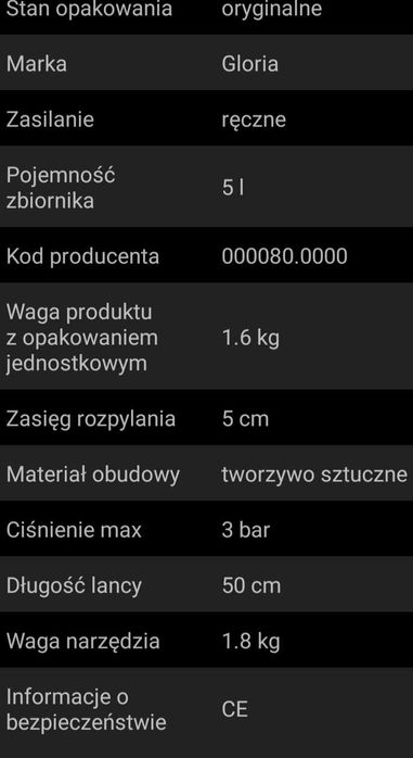 GLORIA opryskiwacz ciśnieniowy 5 litrów