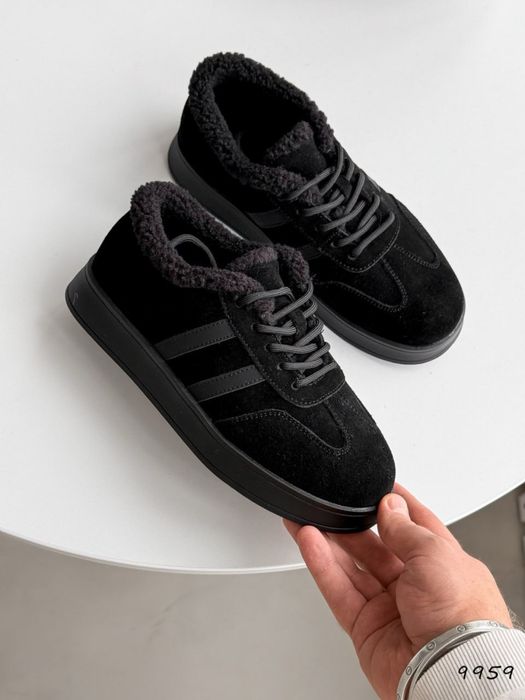 36 та 41р Чорні зимові кеди.Натуральна замша хутро тедді кросівки