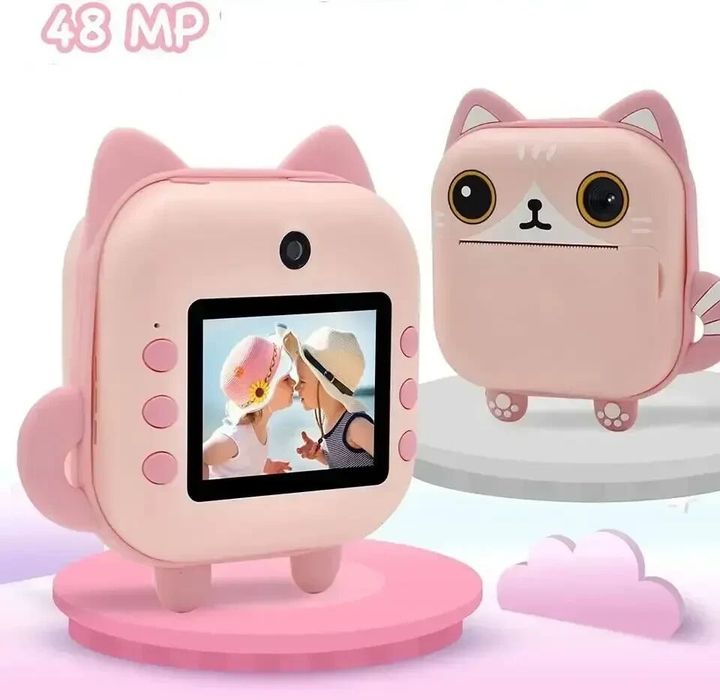 Дитячий фотоапарат Котик миттєвого друку з селфі камерою та відео