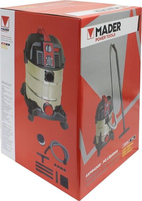 Aspirador sólidos e líq. inox 30 litros 1600 W c/tomada exterior. AP28