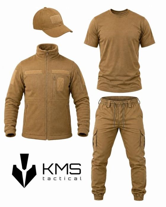 4 В 1 КОМПЛЕКТ ВІЙСЬКОВИЙ / Тактичний комплект KMS Tactical — фліска + футболка + штани BANDIT + кепка / Тактичний комплект KMS Tactical койот