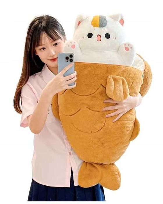 mega hit! kotek w rybie – maskotka 2w1 miękki pluszak 50cm !!!