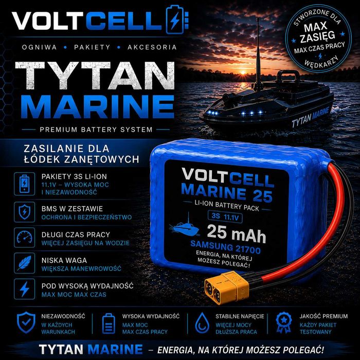 Bateria do łódki zanętowej 11,1V 26,5Ah Samsung 21700 Li-Ion Marine 25