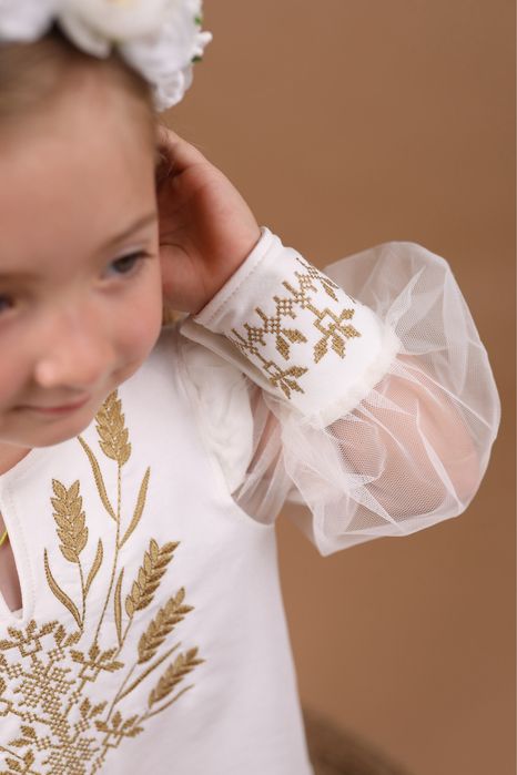 Вишиванка для дівчинки святкова біла, вишиванка для дівчинки з колоссям пшениці