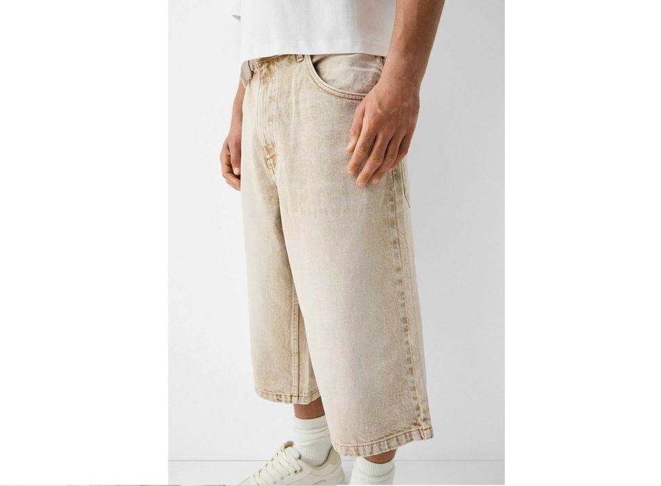 Spodenki Bershka Super Baggy 3/4 Bawełna Hiphop Bardzo Szerokie Roz 34