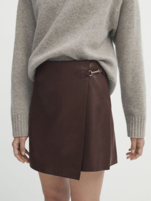 Кожаная юбка-шорты Massimo Dutti