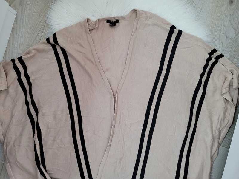 Beżowe, w czarne, pionowe paski ponczo / poncho, H&M, uniwersalny