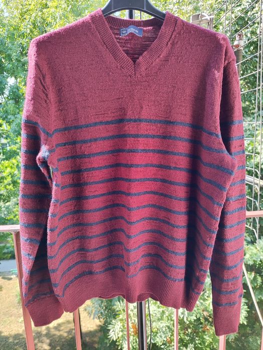 Sweter GAP w paski z wełny merino Basic classy unisex oversize