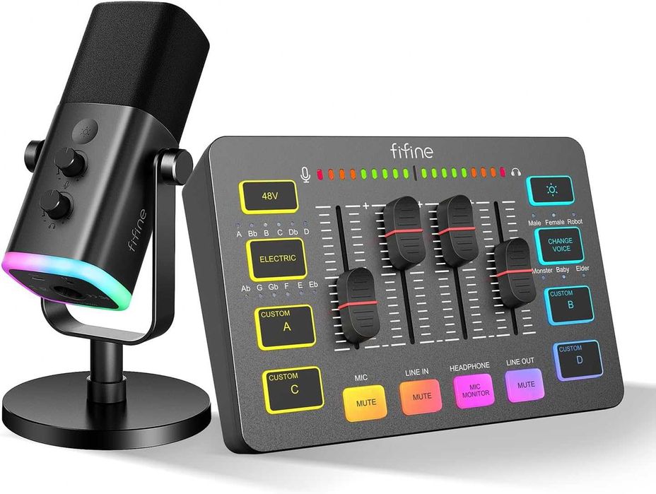 FIFINE XLR Streaming Microfone dinâmico, misturador de áudio