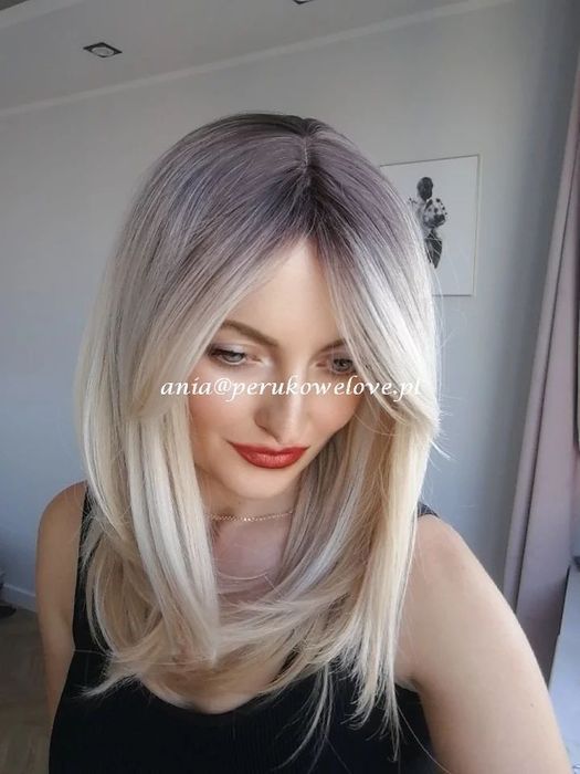 Peruka blond OMBRE długa grzywka włosy na co dzień jak naturalne