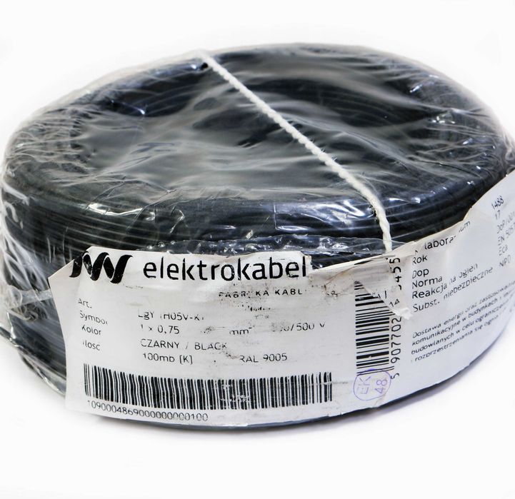 Przewód linka kabel LgY 0,75mm2, 600m czarny, niebieski