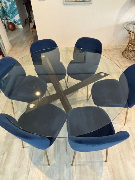 Mesa Tampo Vidro Pés Madeira Area