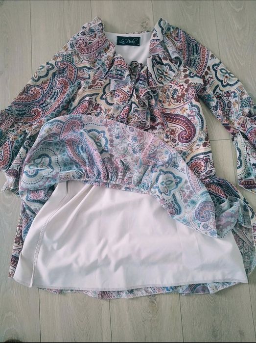 La Perla Sukienka krótka trapezowa boho aztecki wzór rękaw 3/4 luźna