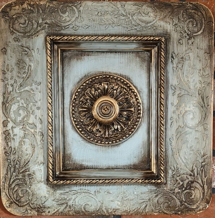 Obraz na drewnianej desce, panel ozdobny z 100 letnią ramą