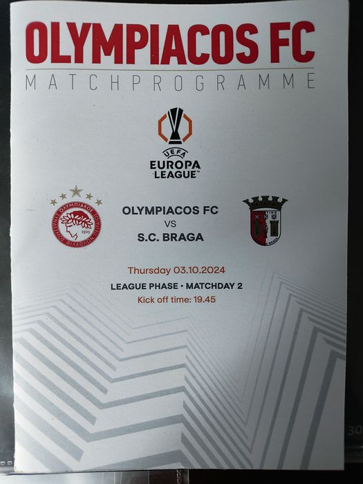 Programa Olympiacos Sporting Braga liga Europa 2024/25