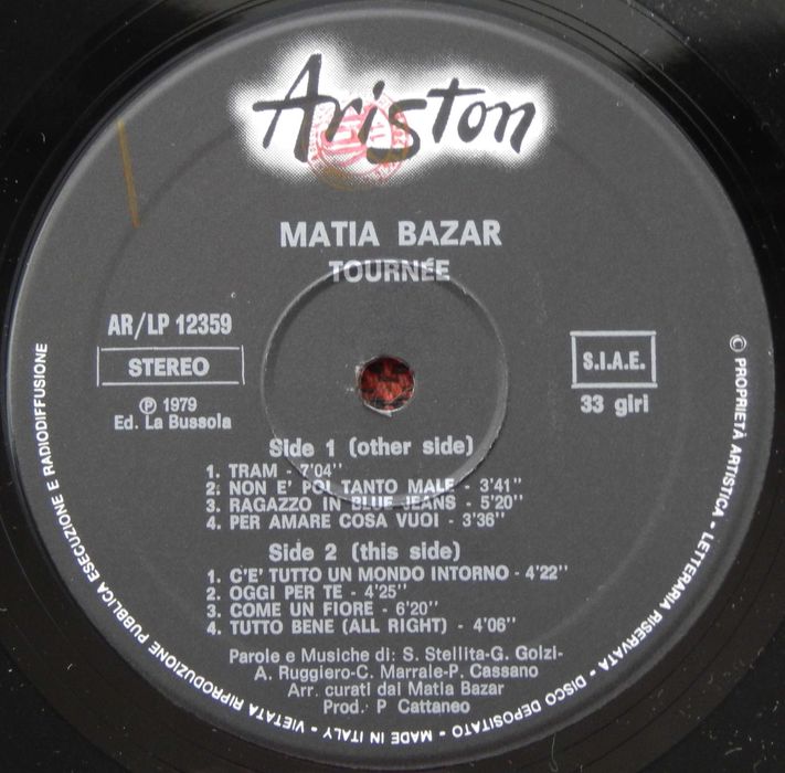 Matia Bazar – Tournee (Ariston – ARLP/12359, Italy) EX+/NM-