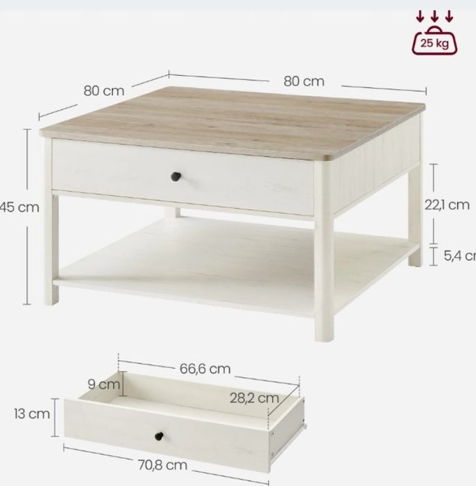 VASAGLE Stolik kawowy do salonu, styl marynistyczny, 80x80x45cm