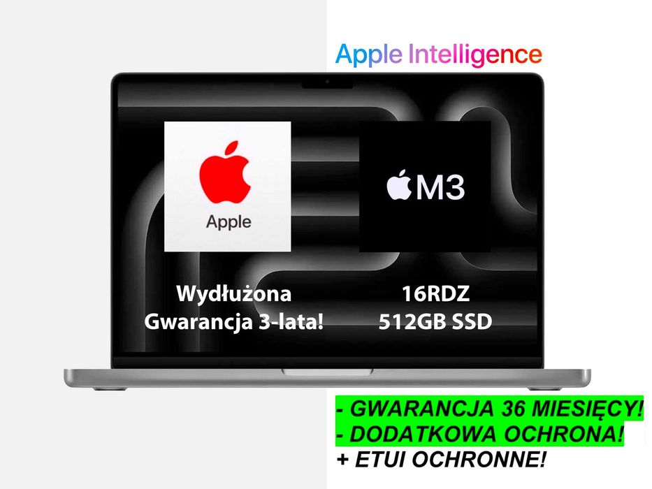 NOWY Apple MacBook Pro 14 M3 16RDZ 512GB GRAY +DODATKI RATY-0% GW-3LATA! FV23%
