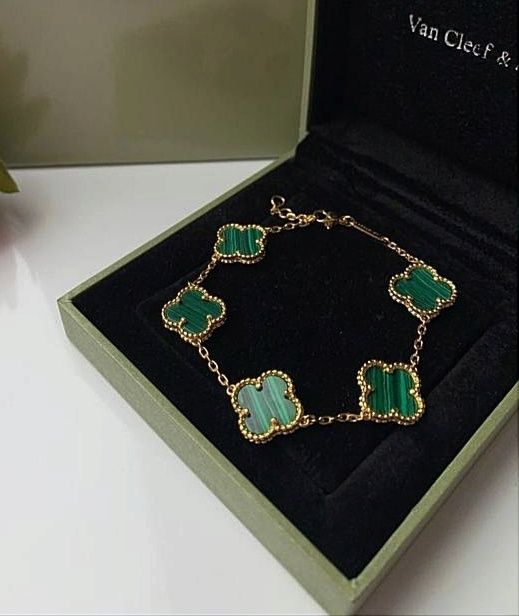 Люкс Браслет Van Cleef Ван клиф клевер малахит оникс жемчуг цепочка