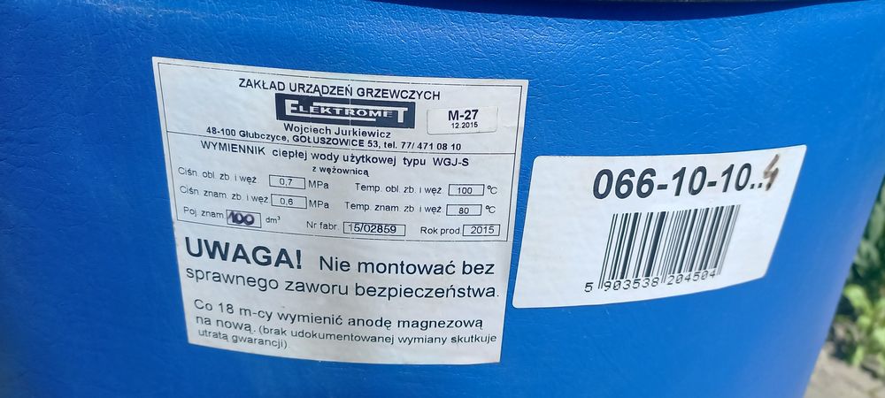 Bolier wymienik 100 litrow